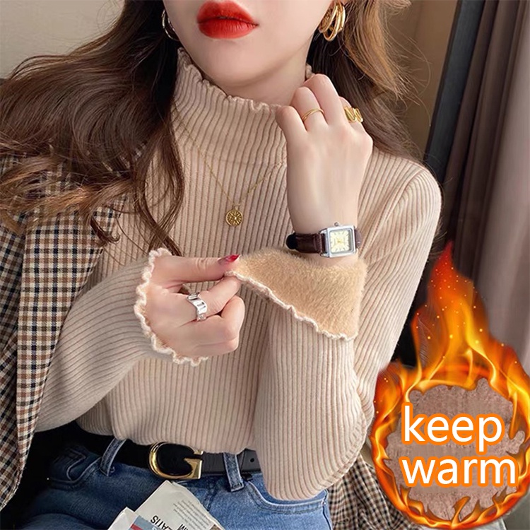 Áo sweater Dệt Kim Cổ Lọ Lót Nhung Dày Giữ Ấm Thời Trang Thu Đông 2022 Mới