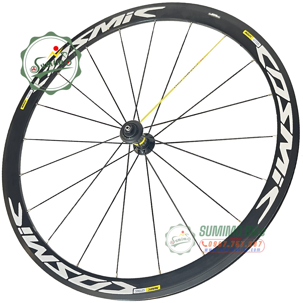 Bánh bộ nhôm MAVIC Cosmic Pro 700c 4cm - Đùm áo carbon - Thắng vành - Tem trắng