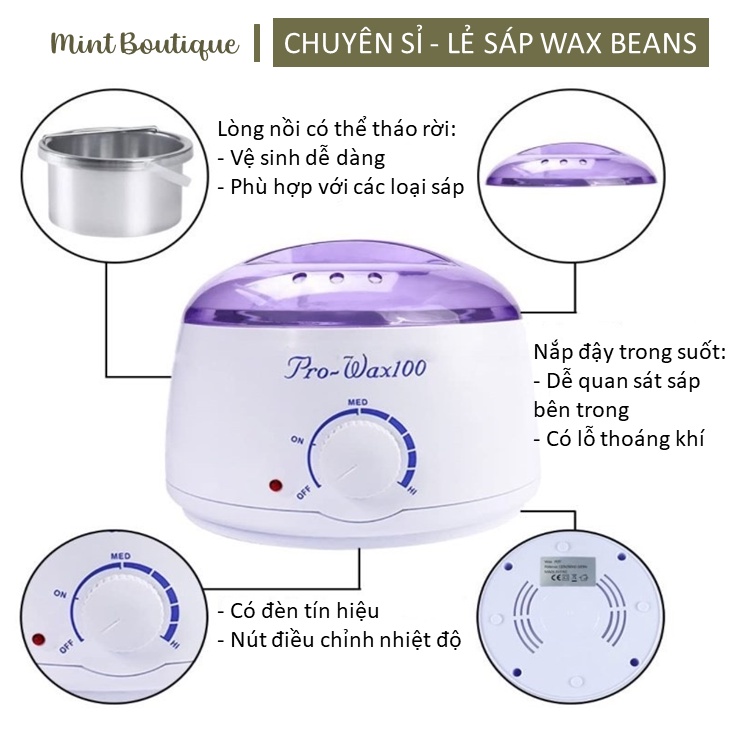 Combo 3 Sáp wax lông, nồi nấu sáp, dầu dưỡng , sáp waxing, sáp wax hạt đậu