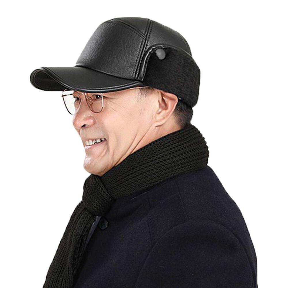 Mũ Da PU Lót Lông Dày Dặn Giữ Ấm Tai Cho Nam