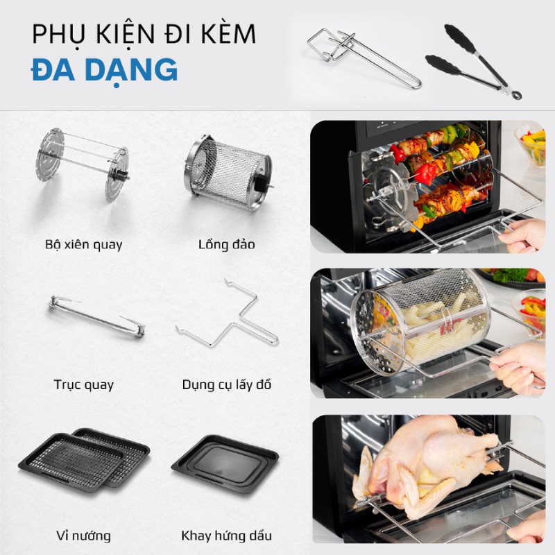 Nồi chiên không dầu FujiE AF12D dung tích 12L - Bảng điều khiển điện tử cảm ứng - Menu cài đặt sẵn