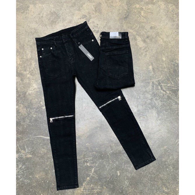 Quần jean nam khóa gối vải co giãn 4 chiều,quần bò nam màu đen khóa gối cao cấp