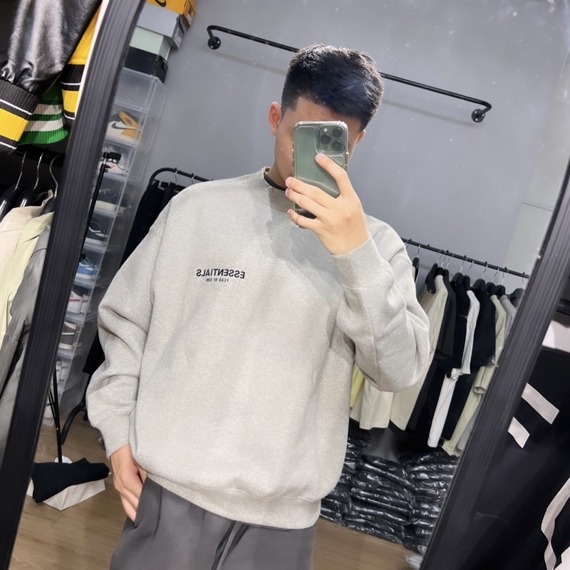 Áo sweater FEAR OF GOD FOG ESSENTIALS SS22 Dark Oatmeal in nhung cao cấp, Áo nỉ form rộng ESSENTIALS