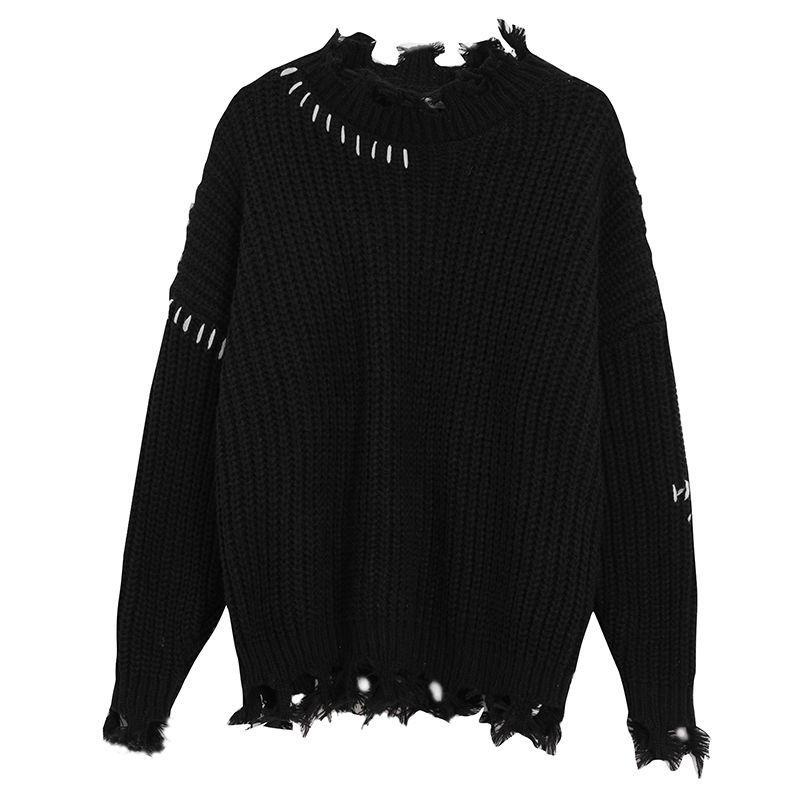 Áo sweater Dệt Kim Thiết Kế Rách Cá Tính Phong Cách Hàn Quốc Thời Trang Mùa Xuân Mới Cho Nữ
