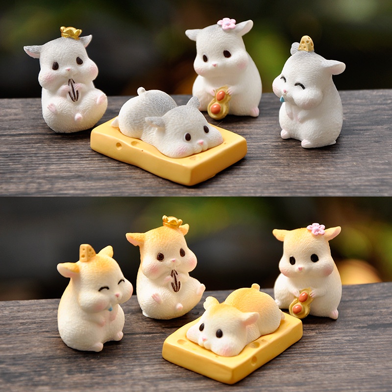 Set 4 mô hình tiểu cảnh Hamters phô mai dễ thương Ráp trang trí bàn học bàn làm việc quà tặng bạn bè người thân