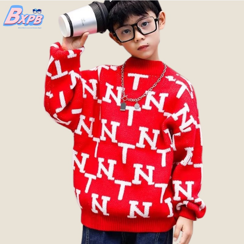 Áo Sweater Cổ Tròn Dáng Rộng Thoải Mái Thời Trang Năm Mới Cho Bé 3-15 Tuổi