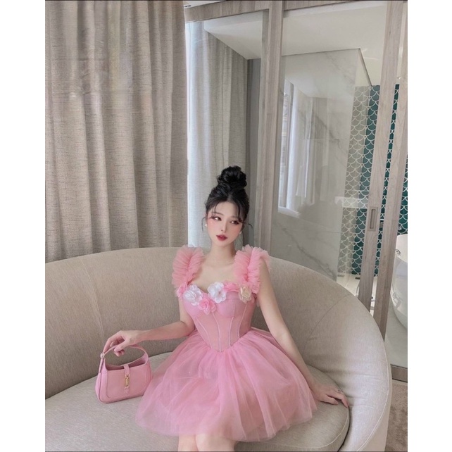 Đầm xoè form ngắn mini TRIPBLE T DRESS dây nhún kết hoa nổi sang trọng -MS428V