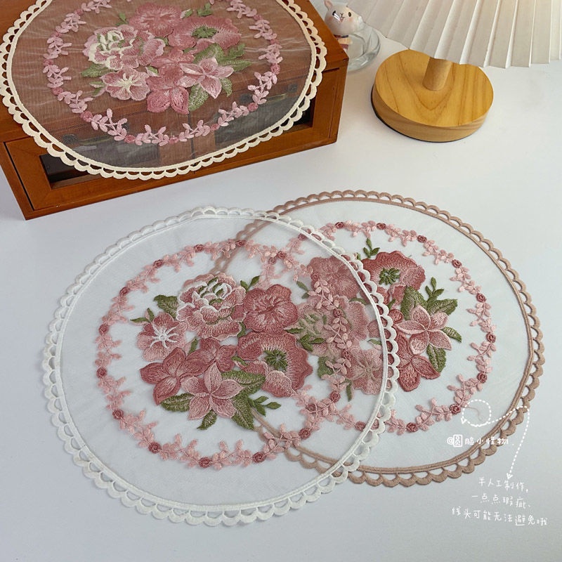 Khăn Trải Bàn Tròn Thêu Ren Đơn Giản Phong Cách Pháp Cổ Điển Trang Trí Nội Thất