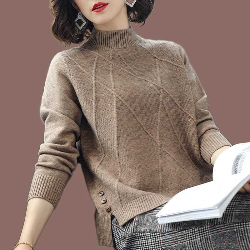 Áo Sweater Dệt Kim Cổ Lọ Form Rộng Thời Trang Thu Đông Cho Nữ