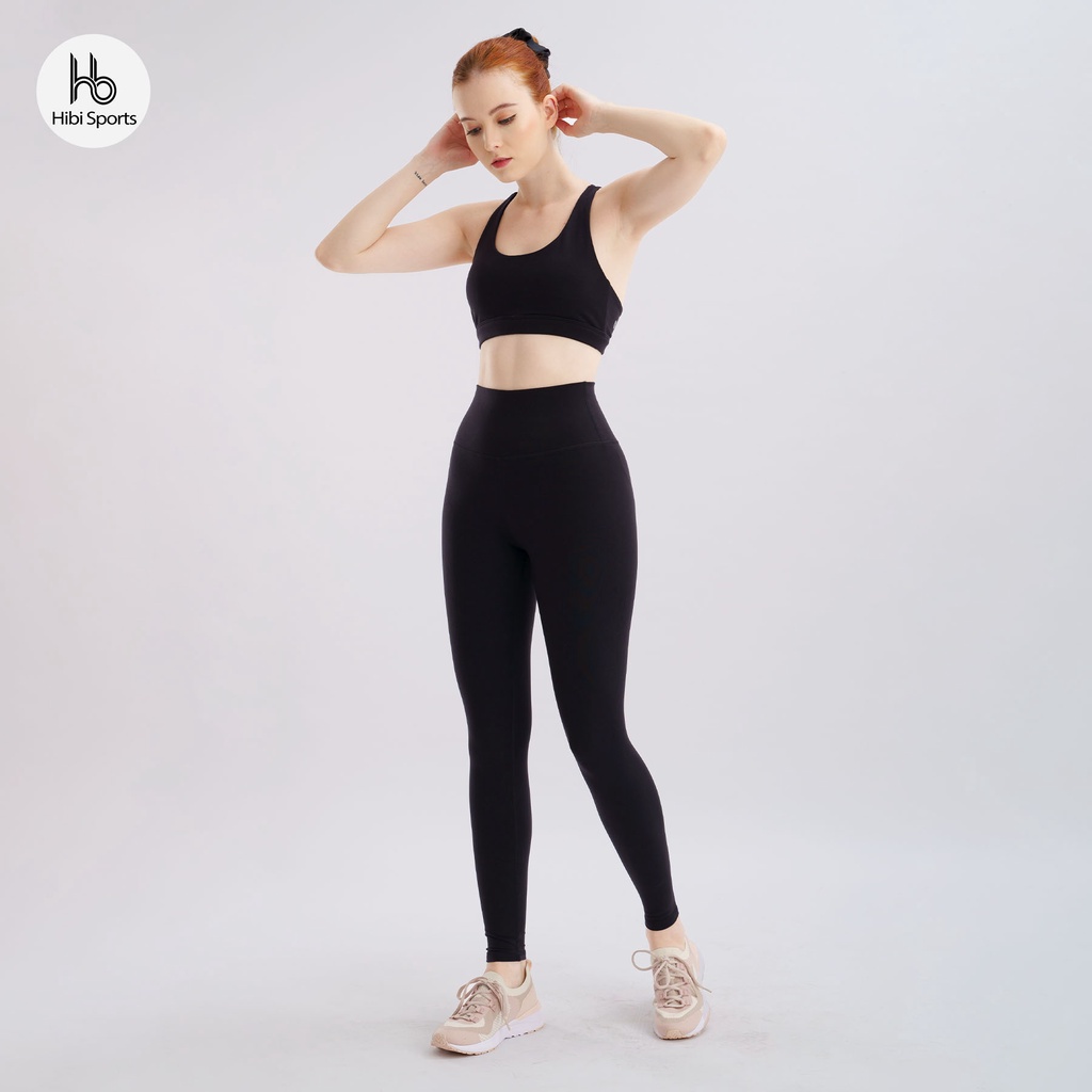 Set đồ tập yoga gym Luxury Hibi Sports H145 4 dây đan VX, màu Đen, kèm mút ngực, vải cao cấp Hi Fabric