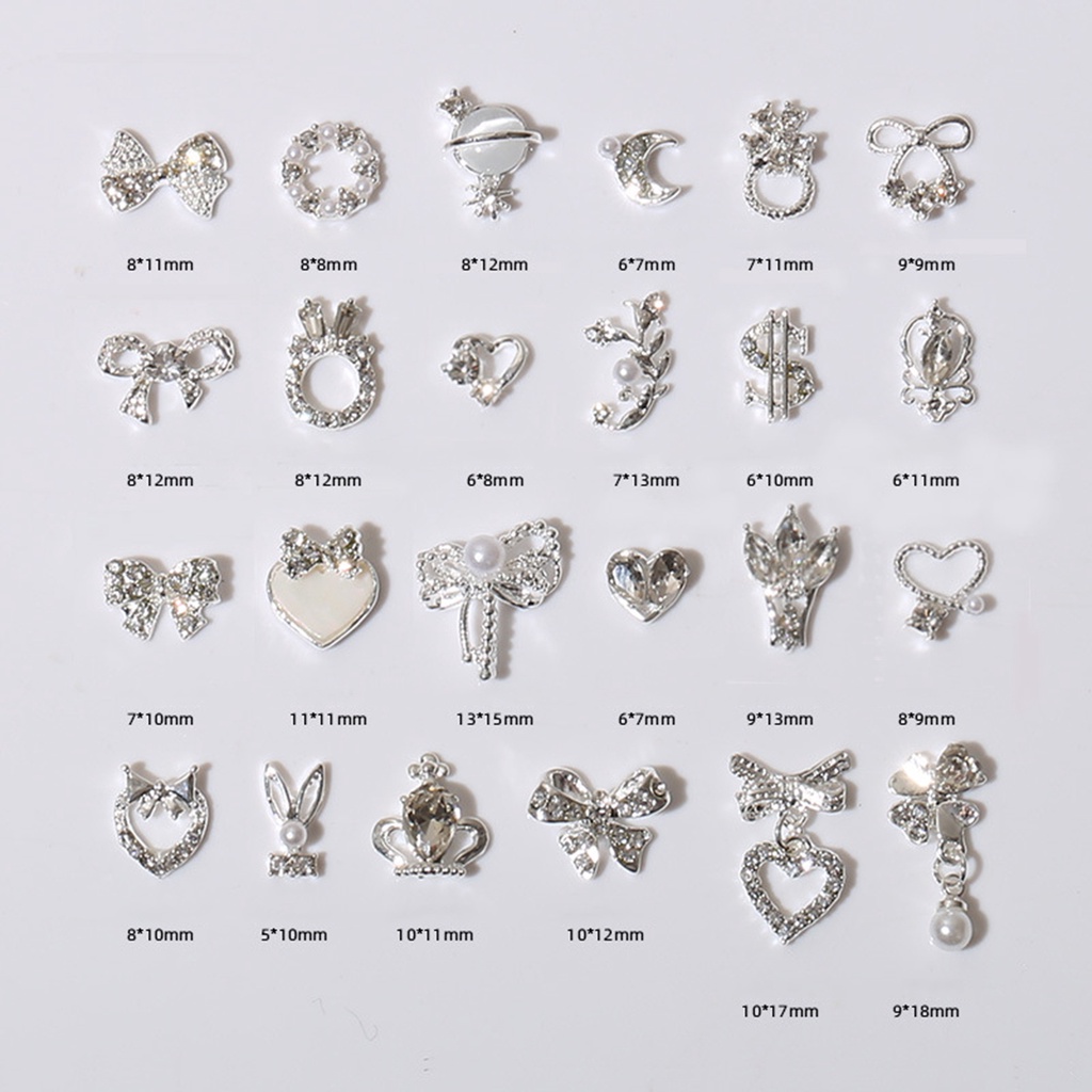 Set 20 Phụ Kiện Trang Trí Móng Tay Hình Nơ Trái Tim Bằng Hợp Kim Chống Rỉ Sét
