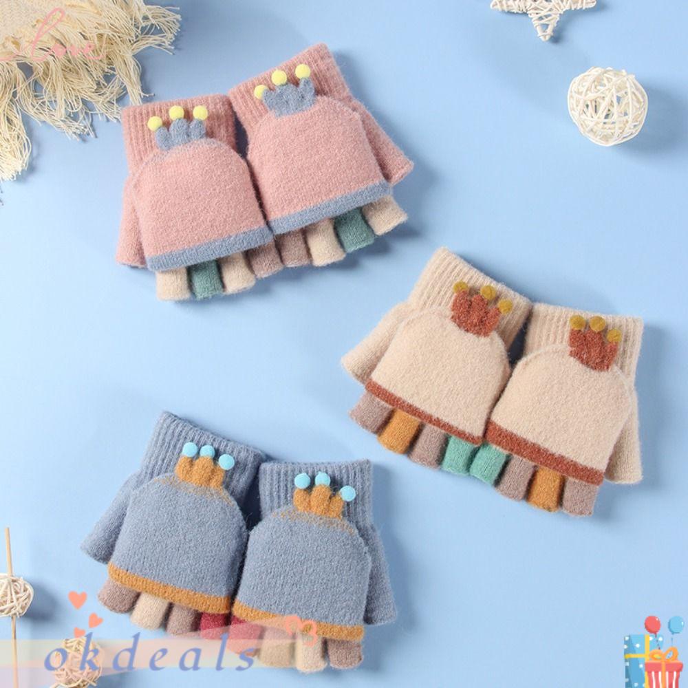 Găng Tay Dệt Kim Hở Ngón Giữ Ấm Mùa Thu Đông Họa Tiết Hoạt Hình