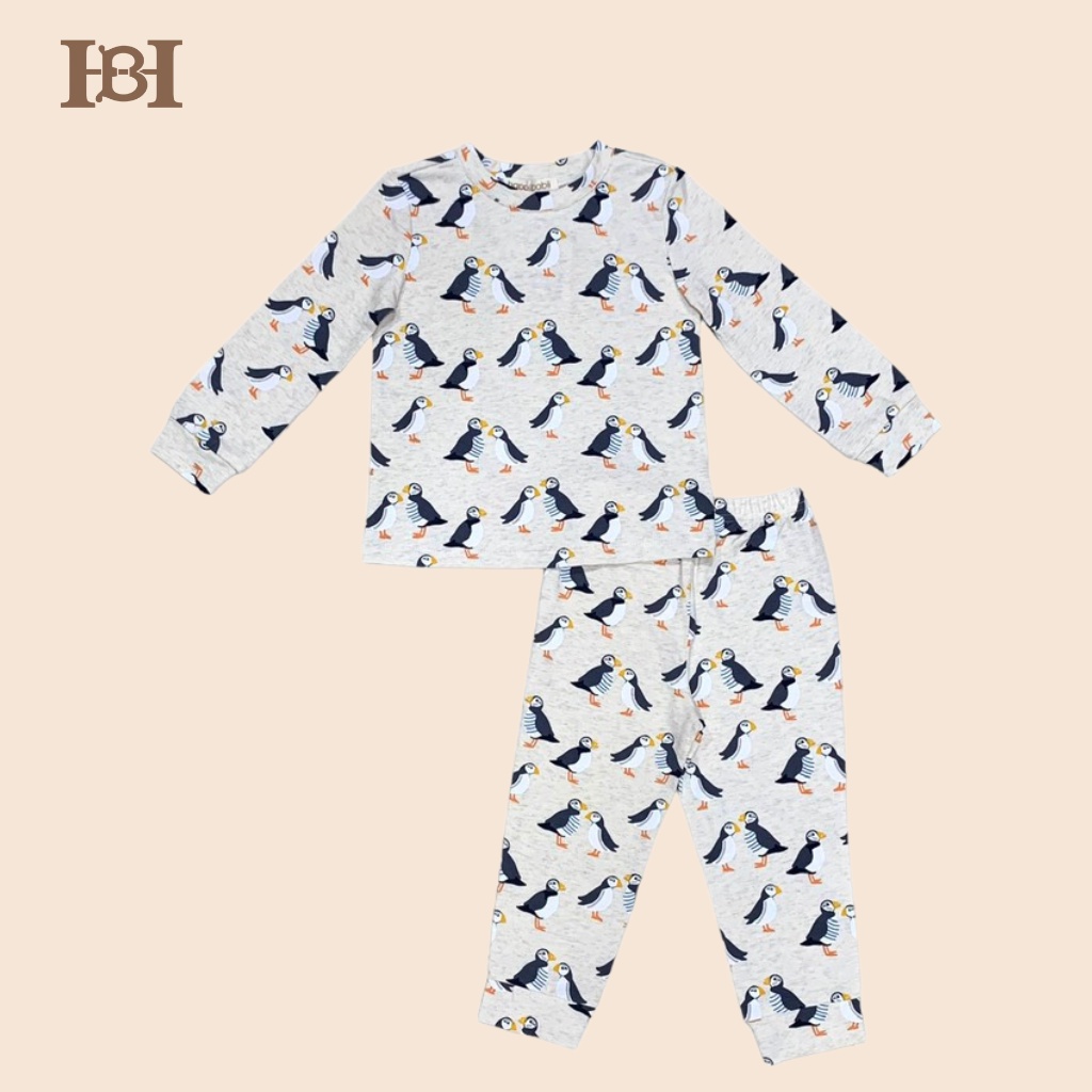Bộ Quần Áo Dài Tay HAPPIIBABII Chất Liệu Cotton Hình Cánh Cụt Xám, Mặc Mùa Thu Cho Bé (2-10 Tuổi)