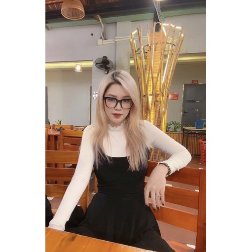 Áo cổ lọ tay dài xoăn lai thun bo gân, 2 màu