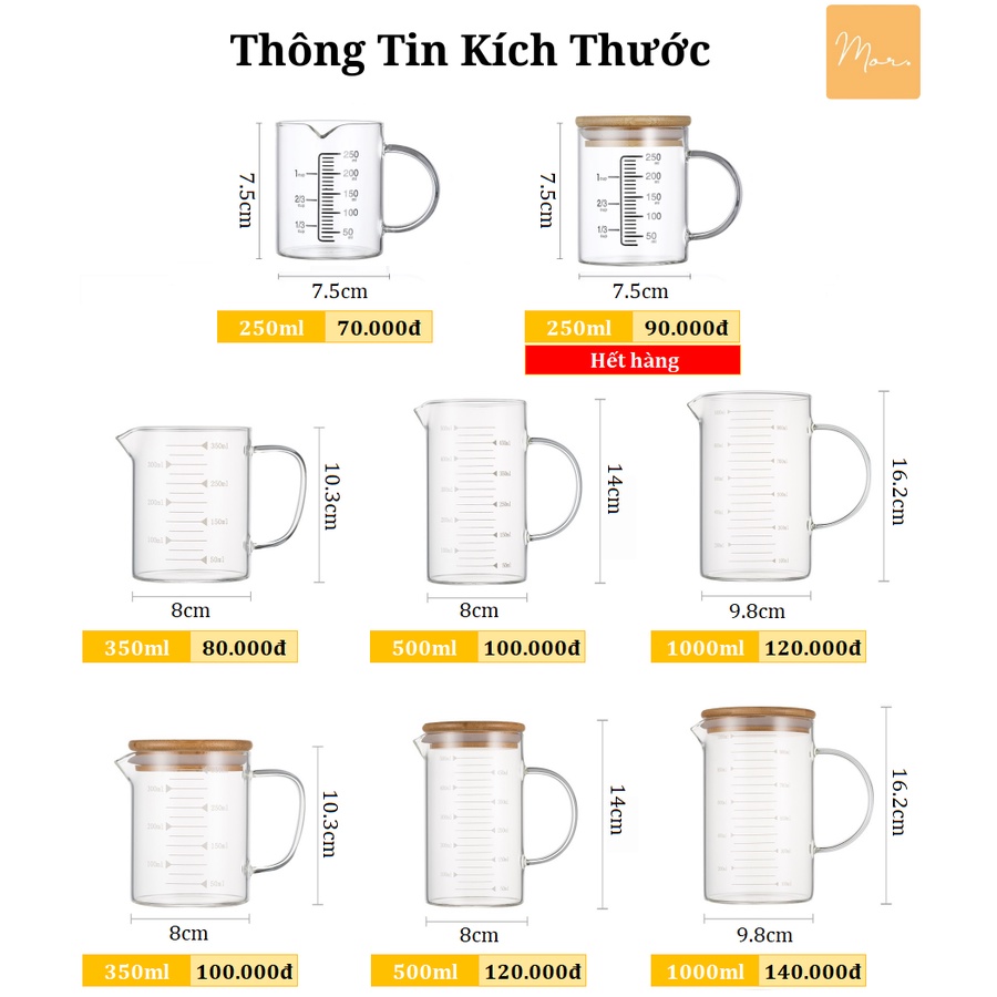 Ca đong thủy tinh có vạch chia dung tích