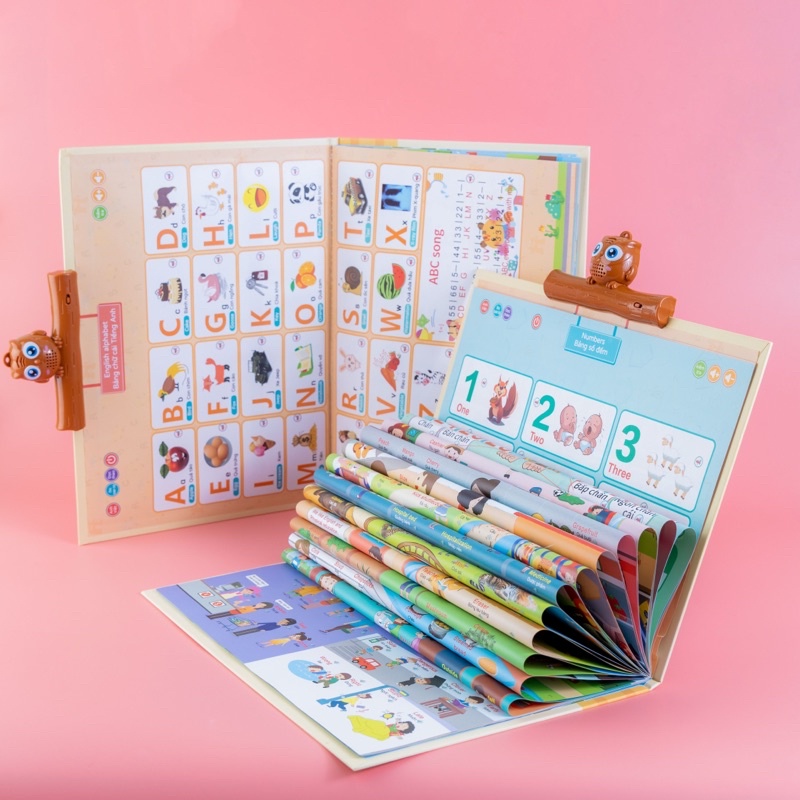 Từ điển âm thanh song ngữ Anh-Việt Hopkids 900 nút,  51 trang cho bé, bảng điện tử thông minh kèm cáp sạc và bút xoá