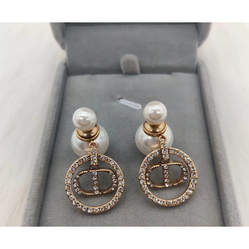 Bông Tai Đính Ngọc Trai Kim Cương Chữ Thời Trang Cổ Điển Dành Cho Nữ