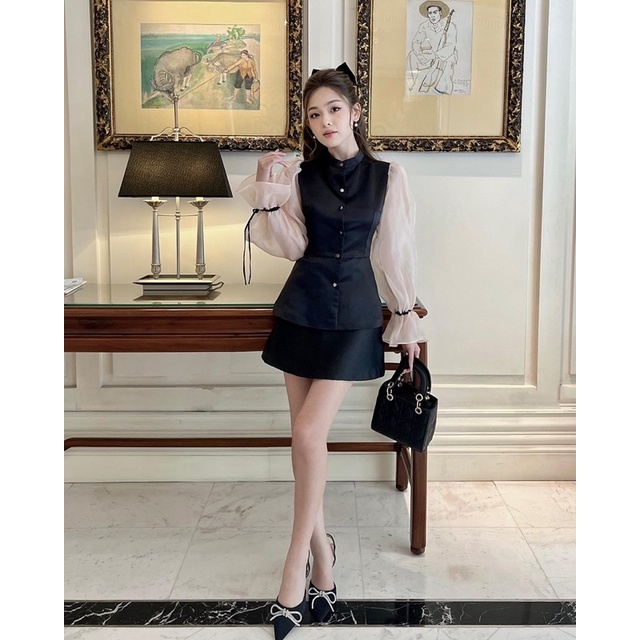 Áo tafta phối tay bồng oganza Flora Top