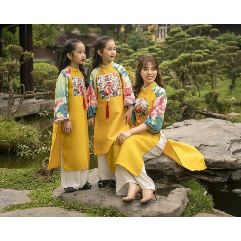 🥰 siêi phẩm sét áo dài cách tân mẹ bé gia đình cáo cấp đẹp sang chảnh. áo dài thiết kế chất tapta cao cấ8p