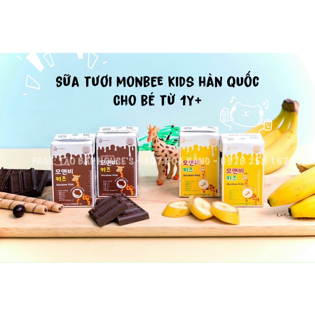 Sữa tươi Monbee Kids Hàn Quốc vị socola, chuối hộp 140ml | TÁO BẮP'S HOUSE