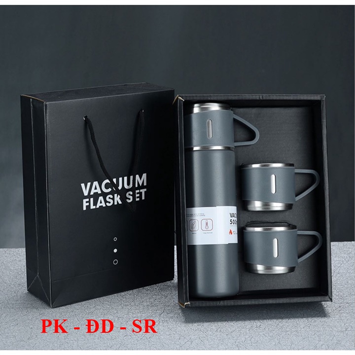 Set Bình Giữ Nhiệt + 2 Ly Cách Nhiệt Vacuum Flask 500ml Inox Cao Cấp - Siêu Rẻ