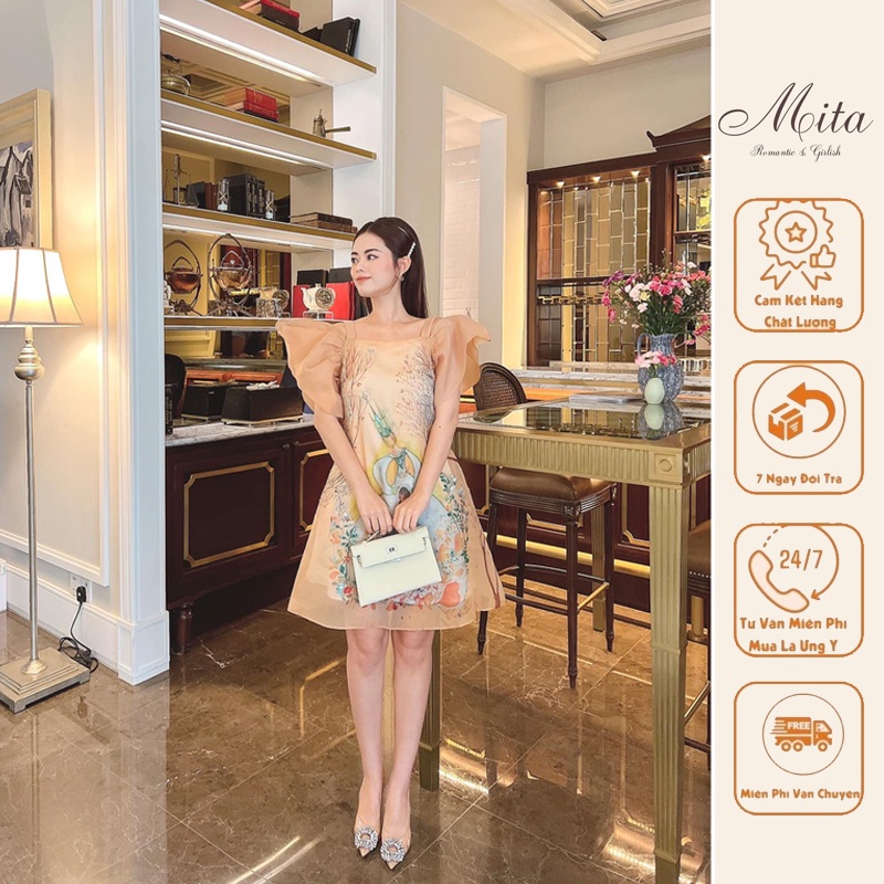 Mita Boutique - Váy Nữ Dáng Suông Oganza Đính Kết Chuza - OLDA0009