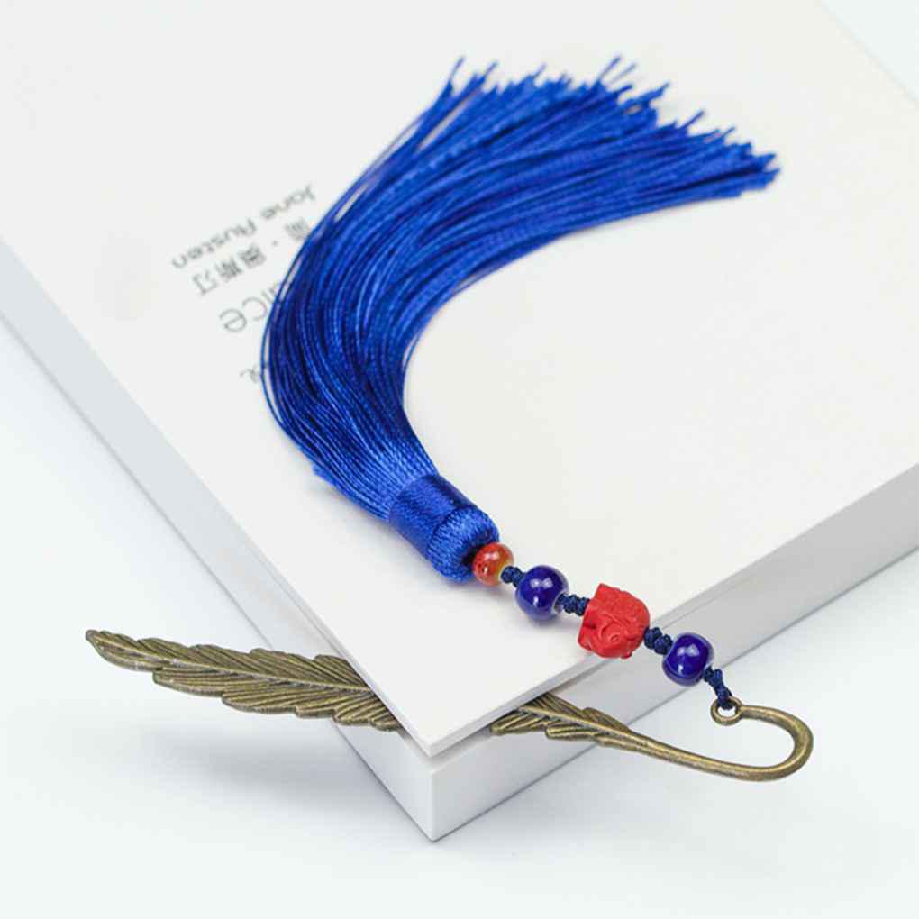 Thẻ Đánh Dấu Trang Sách Màu Xanh Dương Phối Tua Rua Phong Cách Trung Hoa Cổ Điển