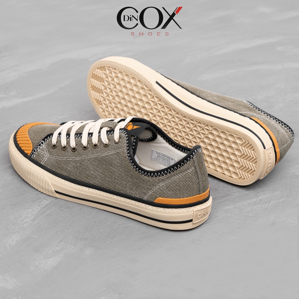 Giày Sneaker Vải Nam DINCOX D21 Ấn Tượng Kaki Wash Canvas Jean