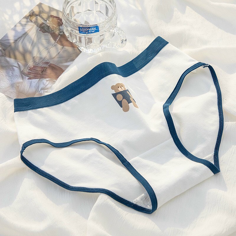 Quần lót nữ cotton họa tiết gấu nâu viền xanh hàng cao cấp