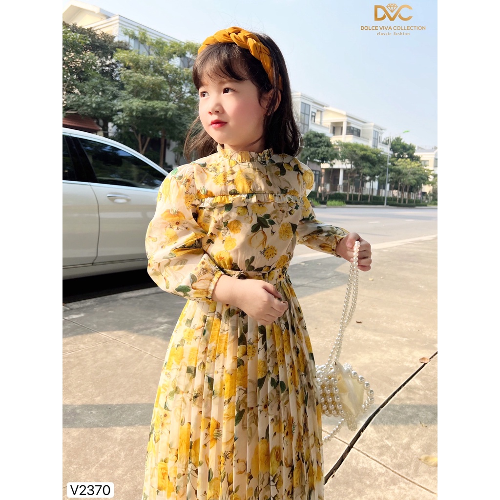 VÁY HOA VÀNG CHÂN DẬP LY BÉ GÁI 2370-DVC