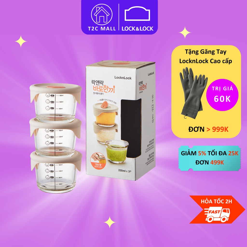 Bộ 3 Hộp Đựng Thức Ăn Cho Bé Có Nắp Nhựa Tritan Khóa Kín BPA Free Lock&Lock LLG508S3 (230ml) - T2Cmall
