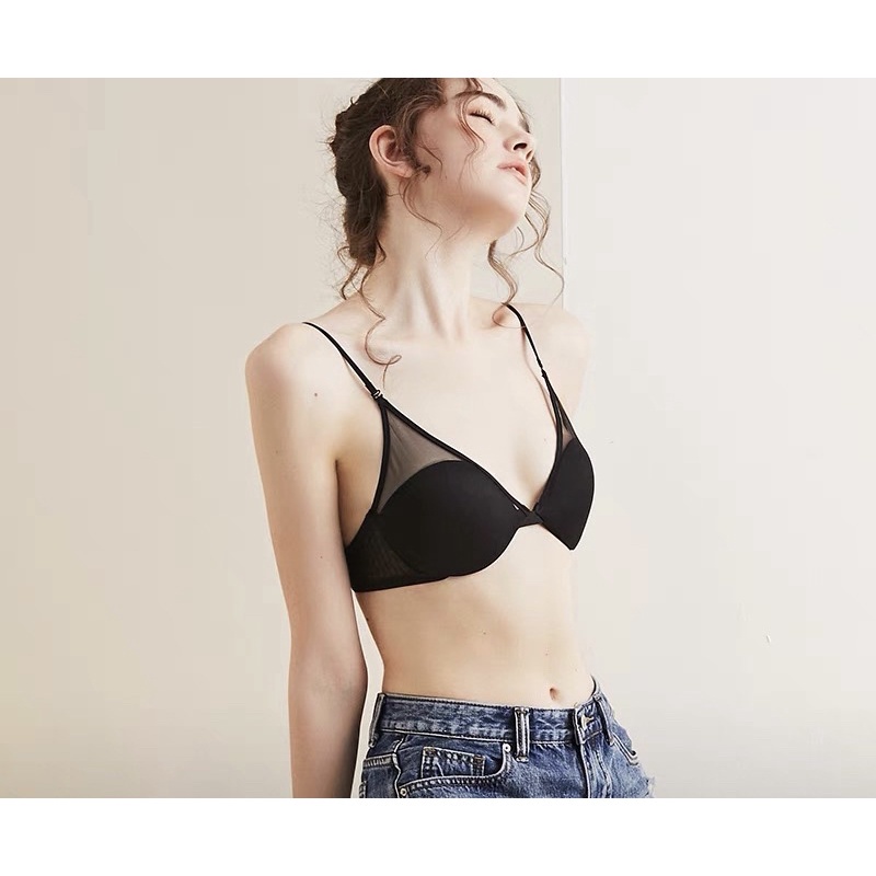 Áo Ngực Không Đường May Phối Lưới Thoáng Khí Hai Dây Chéo Sau Lưng Cao Cấp Sexy 212