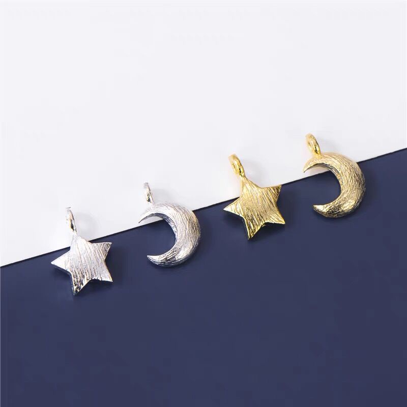 Mặt Dây Chuyền Hình Trăng Sao Mini Bằng Bạc Sterling S925 Làm Vòng Tay Thủ Công DIY