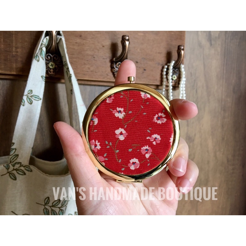 Gương mini bỏ túi, gương bọc vải HandMade Vintage