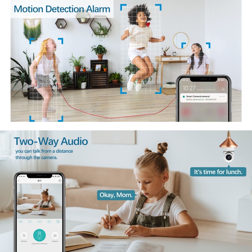 Camera An Ninh Không Dây 1080p Hd Xoay 360 Độ Chống Nước Có Chế Độ Phát Hiện Chuyển Động Hình Bóng Đèn