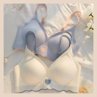 Áo ngực latex mỏng họa tiết trái tim không gọng không đường may màu sắc tương phản thoải mái dành cho nữ