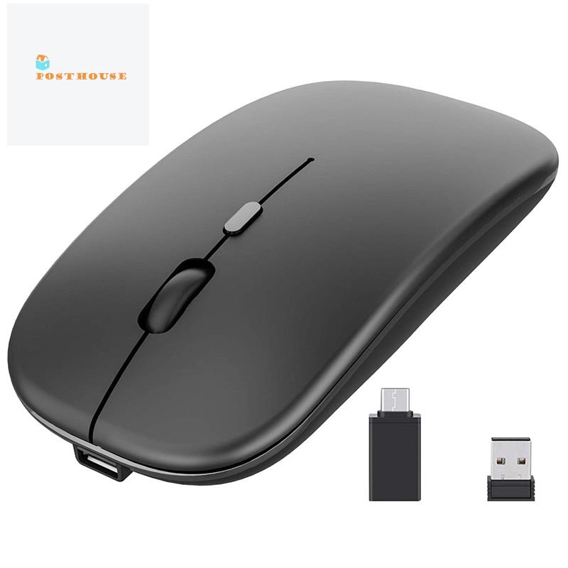 Chuột Quang Không Dây 2.4G Không Ồn Màu Đen Kèm Đầu Nhận USB Và Type-C Cho Laptop /MacBook