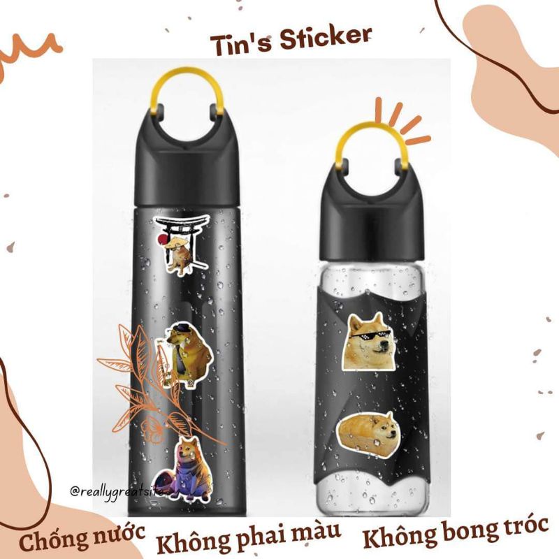 Set combo 50 sticker chó CHEEMS MEME decal chống thấm nước dán vali la