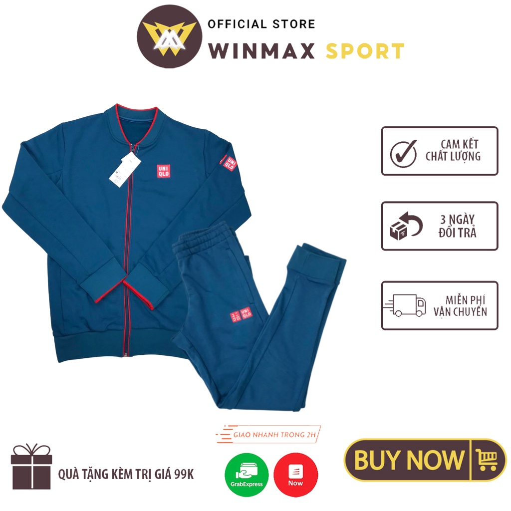 Bộ nỉ Uniqlo RF xanh cổ vịt - Thời Trang Thể Thao Cao Cấp WinMax