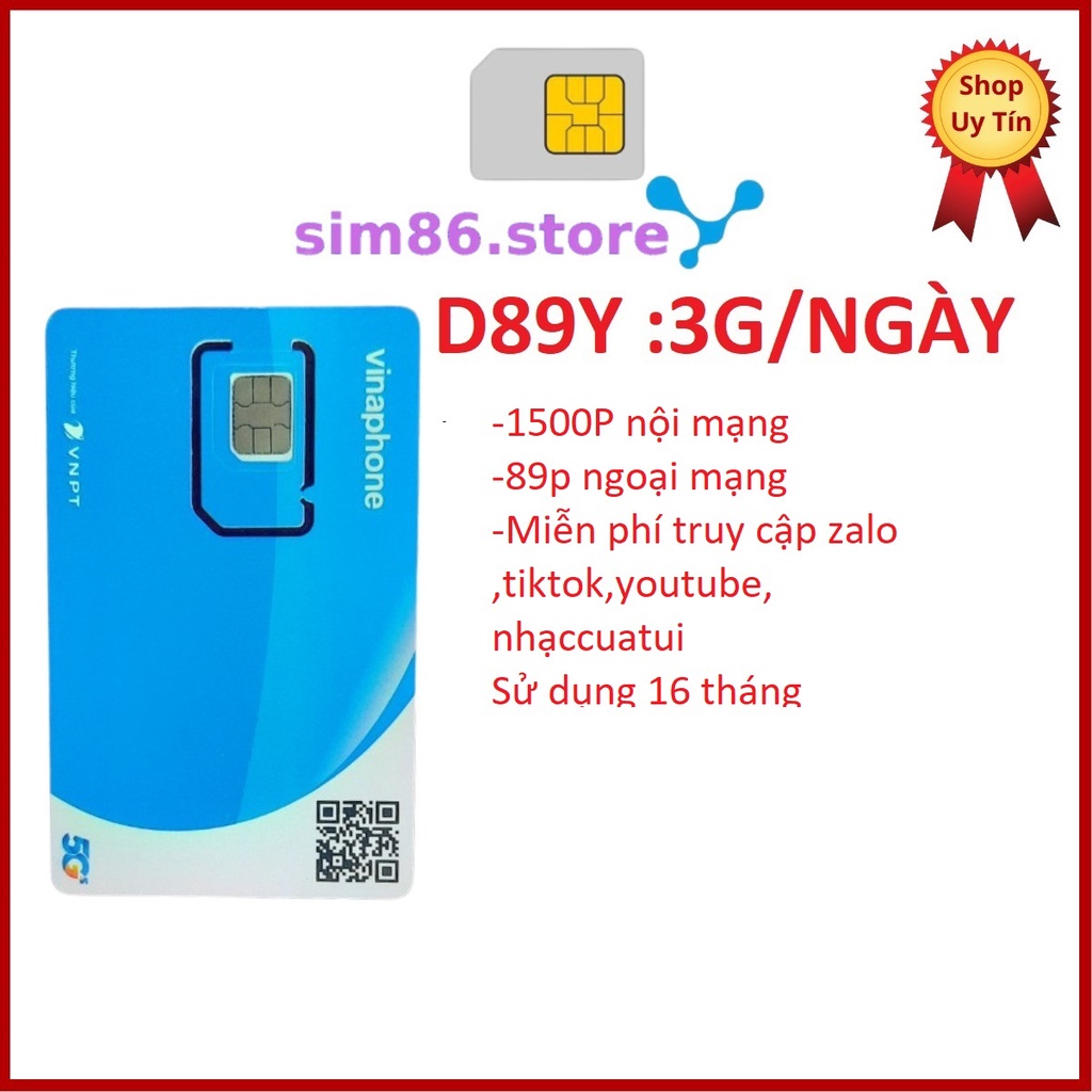 Sim vina 4g d89y 3g/ngày 89p ngoại mạng miễn phí 15 tháng