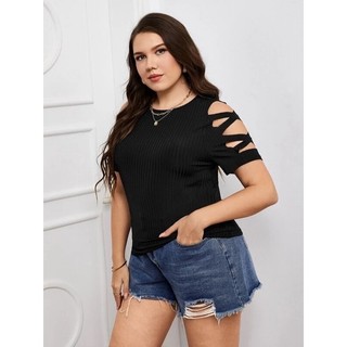Áo thun gân đen tay cut out big size lớn 60-100kg