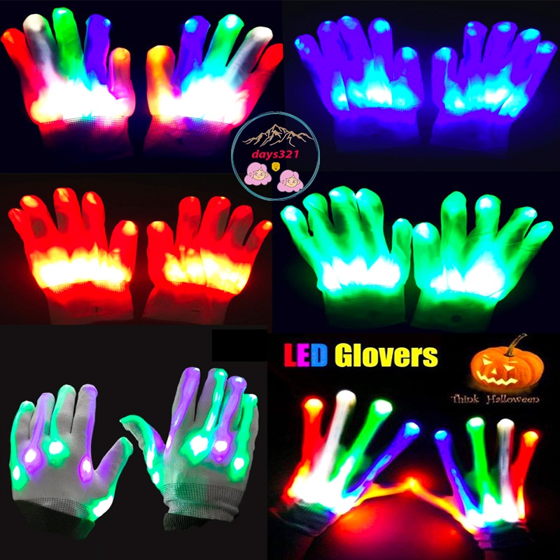 Găng tay đèn led phát sáng lung linh 8 màu 3 chế độ dùng để biểu diễn nghệ thuật haloween đường phố trung thu lễ hội