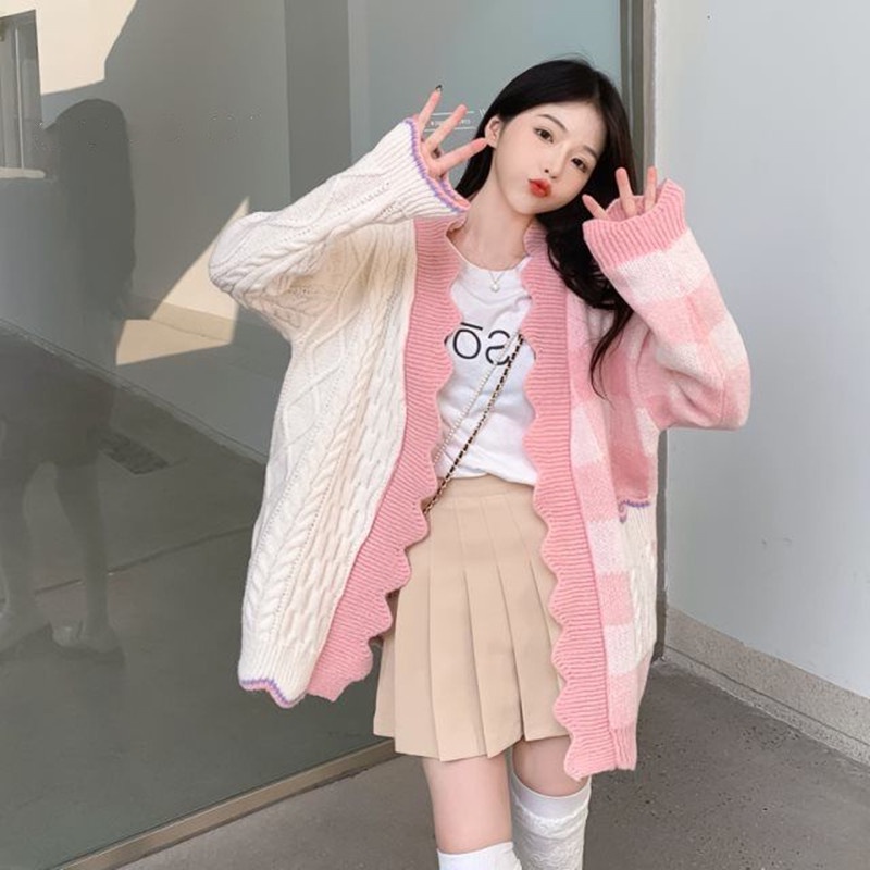 Áo Khoác Cardigan Dệt Kim Sọc Ca Rô Thời Trang Trẻ Trung Ngọt Ngào Cho Nữ 2022