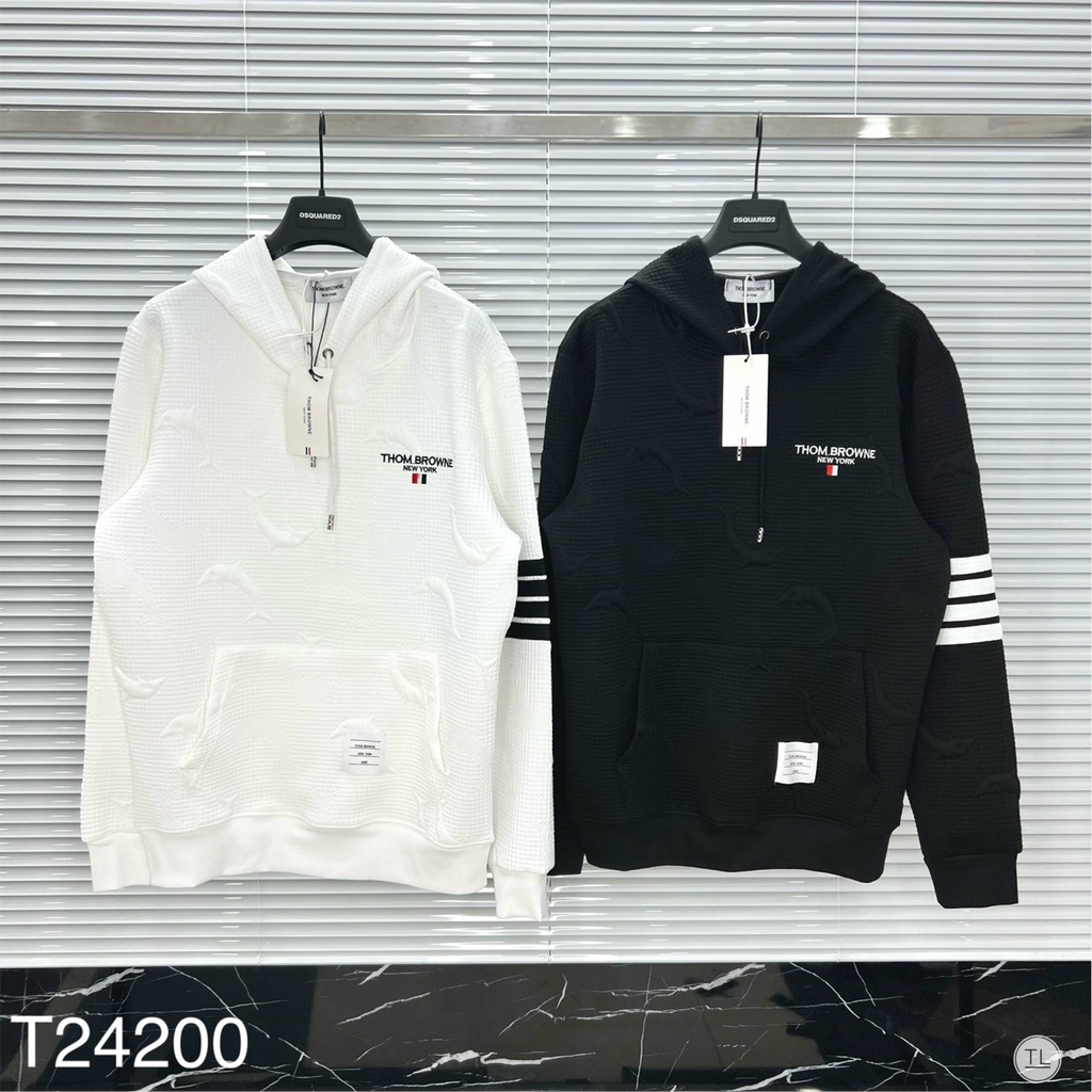Áo Hoodie Nam Thom 4 Vạch Tay Phối Họa Tiết Cá Heo In Chìm - Áo Nỉ Hoodie Unisex Nam Nữ Thom Chất Nỉ Bông Cao Cấp DT STO