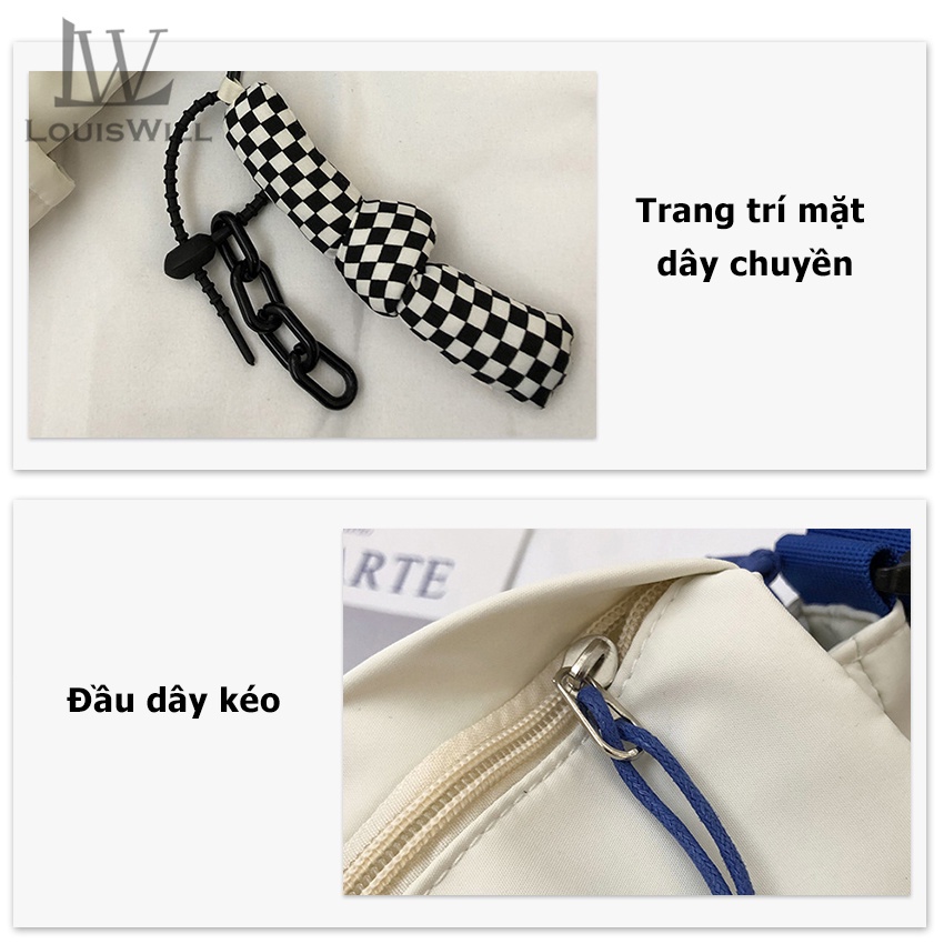 Túi đeo chéo LOUISWILL vải trơn hphong cách đơn giản thời trang Hàn Quốc cho học sinh sinh viên