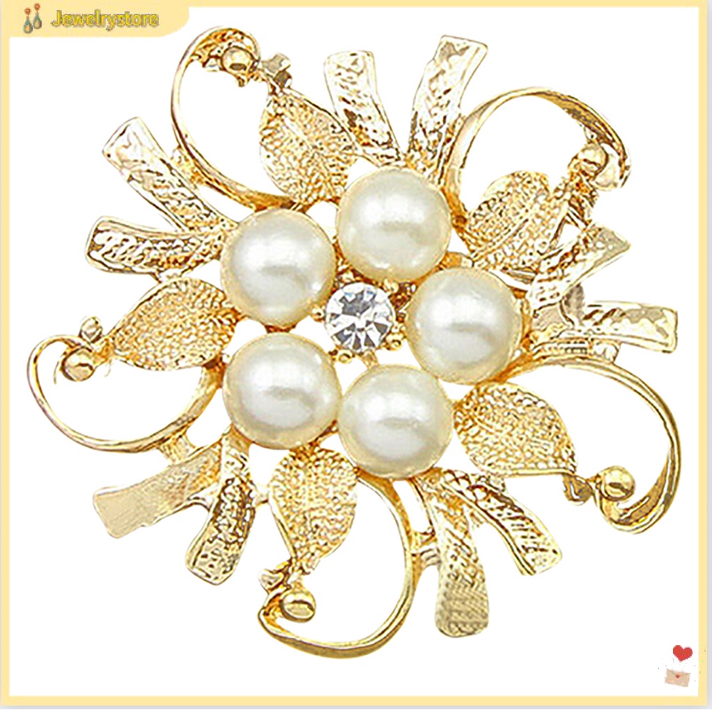 Trâm cài áo hình bông hoa đính đá và ngọc cho nữ