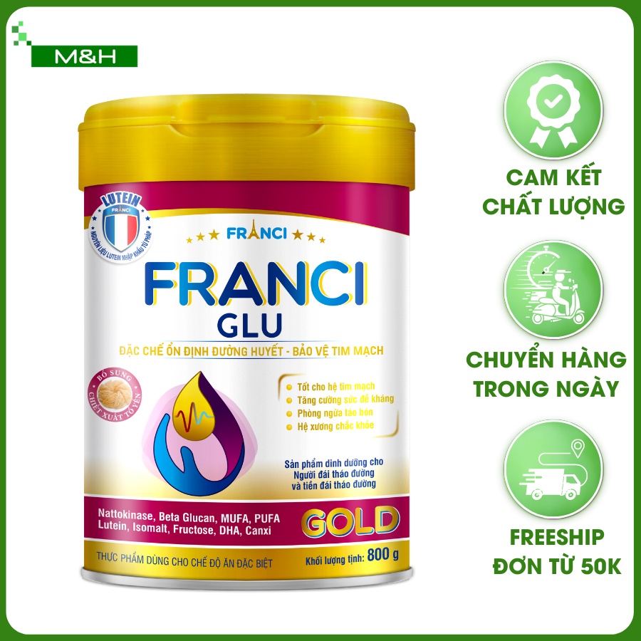 SỮA tiểu đường FRANCI GLU lon 800g chứa NATTOKINASE 2000 FU phòng chống ĐỘT QUỴ và CHIẾT XUẤT YẾN cho người lớn tuổi