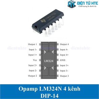 Ic opamp 4 kênh lm324 lm324n chân cắm dip-14