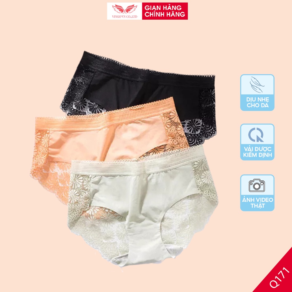 Quần lót nữ ren xuyên thấu sexy VINGO đáy quần cotton kháng khuẩn họa tiết hoa cúc gợi cảm Q171 VNGO