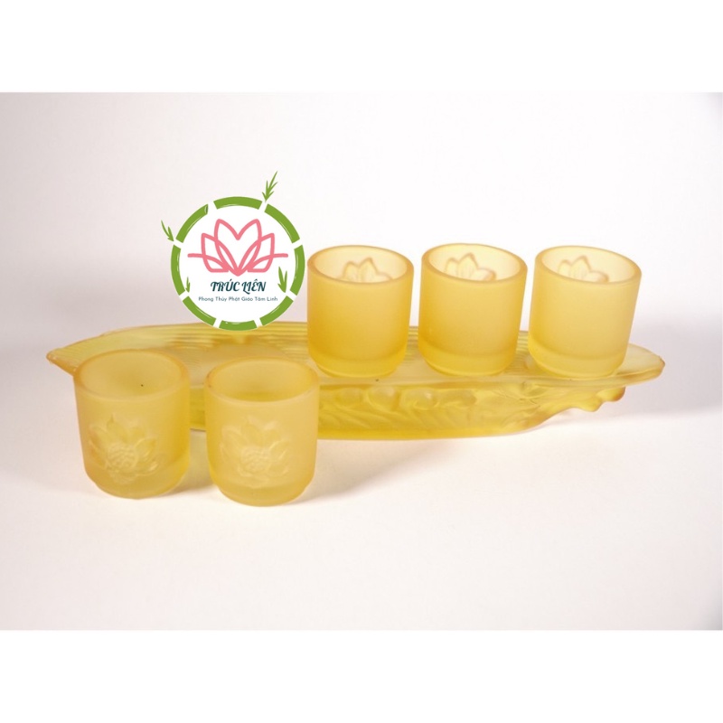 BỘ ÁN 5 LY NƯỚC THỜ CÚNG ĐÁ LƯU LY NHIỀU MÀU